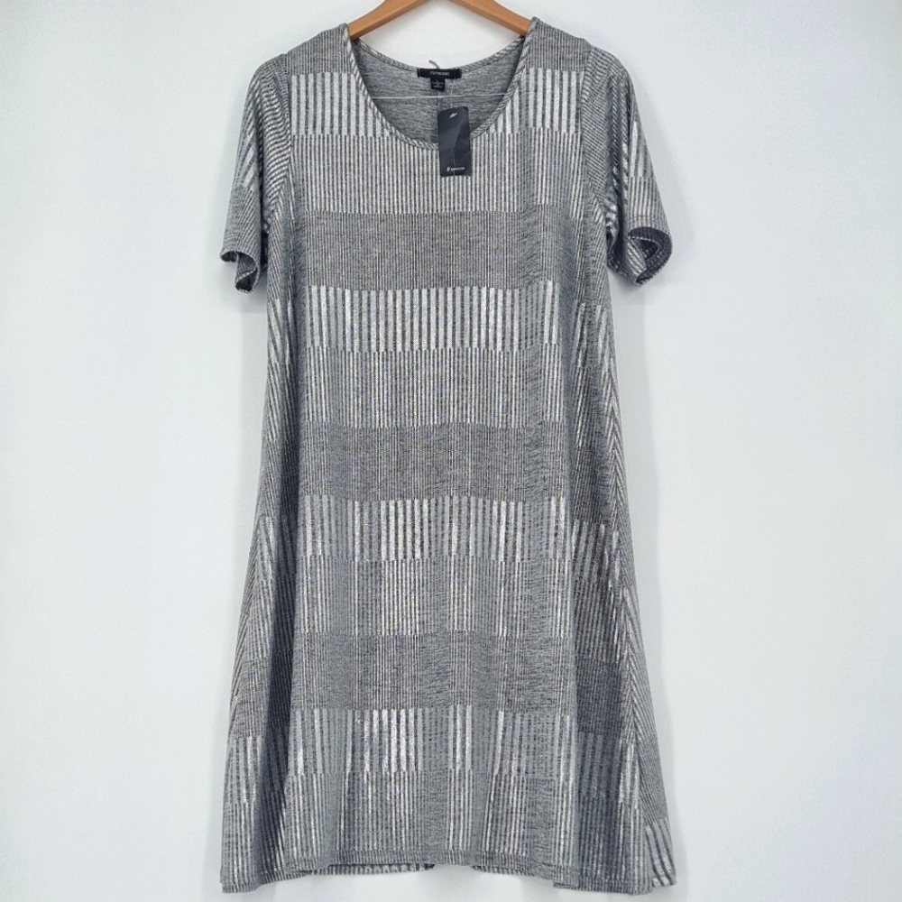 💜 2/$36 💜Espresso Striped Knit T-Shirt Dress in Unworn Condition Size Large